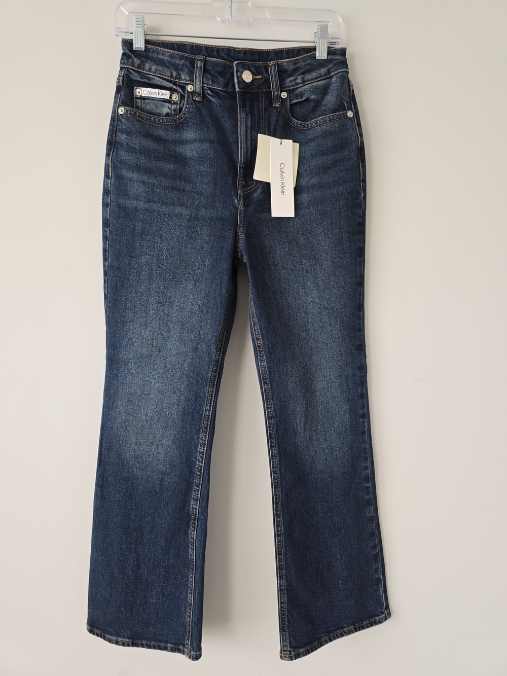 NWT Calvin Klein High Rise Flare Crop Jeans Women 26 Medium Wash